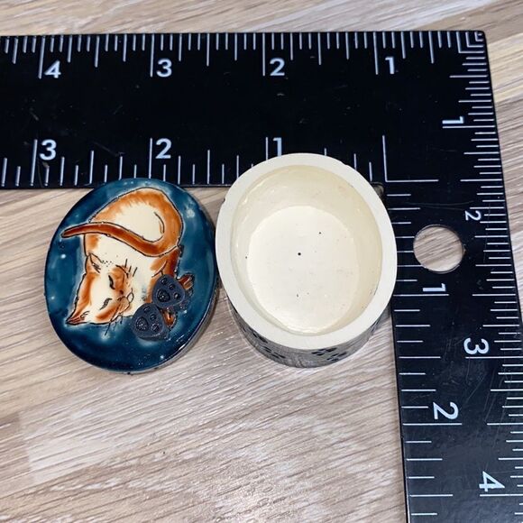 Cat trinket box jewelry holder kitty cat paw prints vintage earrings pin trinket - Picture 4 of 5